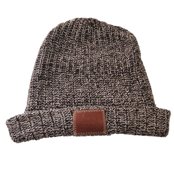 Love Your Melon Accessories - Love Your Melon Black White Marl Cuffed Beanie Hat 100% Cotton Made in USA